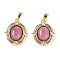 Natural Rhodonite Oval Pendants, Brass Clear Cubic Zirconia Charms, Real 18K Gold Plated, 19x15.5x5.5mm, Hole: 4.5x2.5mm