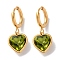 PVD Vacuum Plating 304 Stainless Steel Hoop Earrings, with Rhinestone, Heart, Olivine, 26x10mm