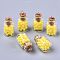 Glass Wishing Bottle Pendant Decorations, with Polystyrene Foam Inside, Cork Stopper and Iron Screw Eye Pin Peg Bails, Yellow, 22x15mm, Hole: 2mm