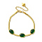 Ion Plating(IP) 304 Stainless Steel Herringbone Chain Bracelets, Green Oval Resin Link Bracelets for Women, Real 18K Gold Plated, 7-1/2 inch(18.9cm)