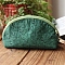 DIY Flower Pattern Moon-shaped Cosmetic Bag Embroidery Kit, including Embroidery Needles & Thread, Cotton Linen Fabric, Teal, 17x12x8cm