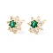 Cubic Zirconia Flower Stud Earrings, Real 18K Gold Plated Brass Jewelry for Women, Lead Free & Cadmium Free, Green, 12mm, Pin: 1mm