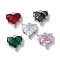 Glass Charms, with Brass Findings, Heart Charm, Mixed Color, Real Platinum Plated, 10.5x9.5x3.5mm, Hole: 1.2mm