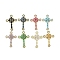 Real 18K Gold Plated Brass Micro Pave Cubic Zirconia Pendants, with Glass, Cross, Mixed Color, 36.5x25.5x7.5mm, Hole: 2.8x3.1mm