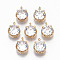 Brass Glass Rhinestone Charms, Long-Lasting Plated, Cadmium Free & Lead Free, Flat Round, Light Gold, Crystal, 10x7x4mm, Hole: 1.2mm