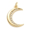 Moon Theme Rack Plating Brass Micro Pave Cubic Zirconia Pendants, Long-Lasting Plated, Lead Free & Cadmium Free, Golden, 20x14.5x2mm, Hole: 3.4mm