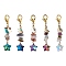 Electroplate Glass Star Pendant Decoration, Natural & Synthetic Mixed Stone Chips and Alloy Lobster Claw Clasps Charm, Mixed Color, 61mm