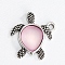 Tibetan Style Alloy Pendants, with Imitation Acrylic Rhinestone Cabochons, Turtle, Pink, 21x19x4mm, Hole: 2mm