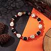 Halloween Skull Synthetic Turquoise & Natural Red Agate & Black Onyx Beaded Stretch Bracelets BJEW-TA00485-2