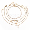 4Pcs 4 Style Alloy Chain Anklets Set with Heart Flat Round and Resin Pearl Charm SJEW-D009-04KCG-2