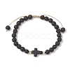 2Pcs 2 Styles 6mm Round Natural Lava Rock & Shell Pearl Braided Bead Bracelets BJEW-JB10322-3