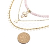 3Pcs 3 Style Natural Rose Quartz Cross & Star Pendant Necklaces Set with Brass Chains NJEW-JN04032-3