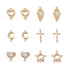 12Pcs 6 Styles Brass Micro Pave Clear Cubic Zirconia Connector Charms KK-TA0001-14-2