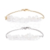2Pcs 2 Color Natural Quartz Crystal Chip Beaded Link Bracelets Set with 304 Stainless Steel Cable Chains BJEW-JB07914-05-1