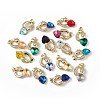 Real 18K Gold Plated Rack Plating Brass Micro Pave Clear Cubic Zirconia Pendants KK-C015-12G-1