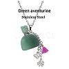 Natural Green Aventurine Perfume Bottle Pendant Necklace with Staninless Steel Butterfly Flower and Tassel Charms BOTT-PW0002-072F-1
