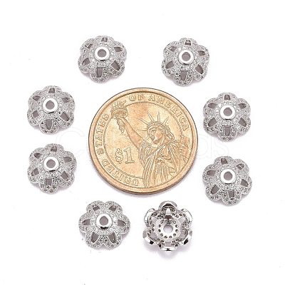 Eco-Friendly 6-Petal Flower Brass Micro Pave Cubic Zirconia Bead Caps X-ZIRC-M098-01P-FF-1