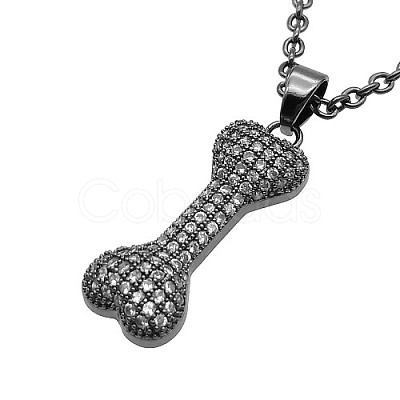 Bone Stainless Steel Rhinestone Pendant Necklaces for Women RR3458-1-1