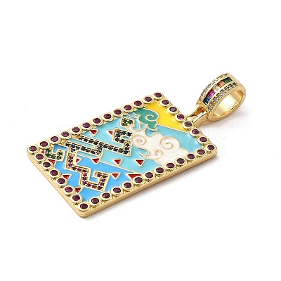 Brass Micro Pave Cubic Zirconia Pendants with Enamel KK-H458-04G-03-1