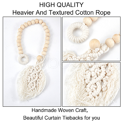 Cotton Macrame Leaf Tassel Curtain Tiebacks AJEW-WH0038-38B-1