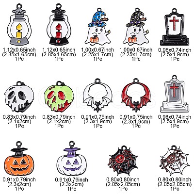 14Pcs 14 Style Halloween Theme Rack Plating Spray Painted Alloy Enamel Pendants ENAM-YW0003-84-1