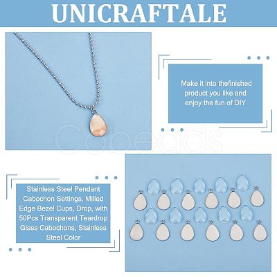 Unicraftale 50Pcs 304 Stainless Steel Pendant Cabochon Settings STAS-UN0042-64-1