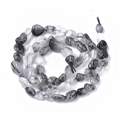 Natural Tourmalinated Quartz/Black Rutilated Quartz Beads Strands G-S363-028A-1