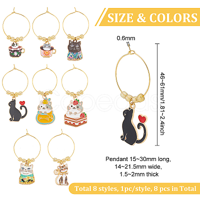 1 Set Cat Alloy Enamel Wine Glass Charms AJEW-FG0002-85-1