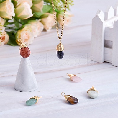 6Pcs 6 Styles Natural & Synthetic Gemstone Brass Pendants G-SZ0002-11-1