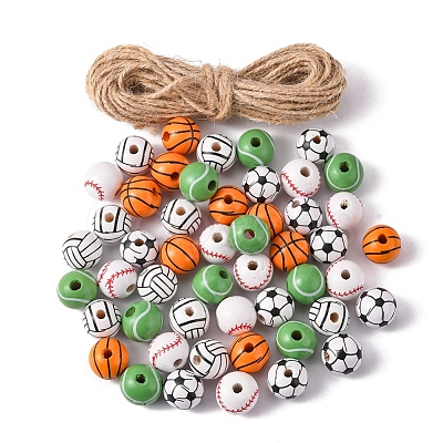 50Pcs 5 Styles Printed Natural Wood European Beads WOOD-YW0001-06-1