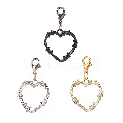 3Pcs Heart Alloy Pendant Decorations HJEW-JM00865-1