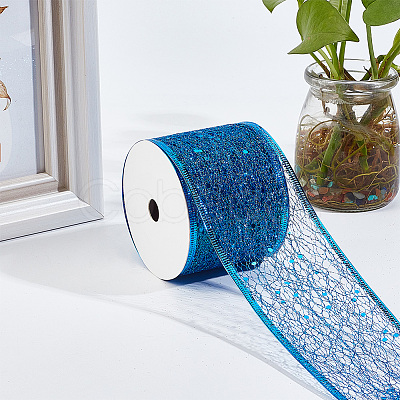 Glitter Polyester Satin Ribbon AJEW-WH0472-28A-1