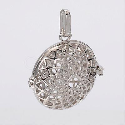 Filigree Flat Round Brass Cage Pendants KK-K115-11P-NR-1