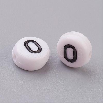 Flat Round with Letter O Acrylic Beads X-PL37C9070-O-1