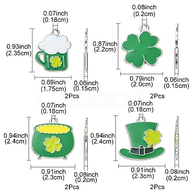 8Pcs 4 Style Saint Patrick's Day Theme Alloy Enamel Pendants ENAM-FS0001-72-1