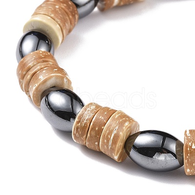 Coconut & Synthetic Hematite Stretch Bracelet BJEW-JB08093-1