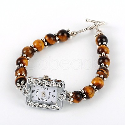 Rectangle Alloy Rhinestone Electronic Watch Bracelets BJEW-JB01737-04-1