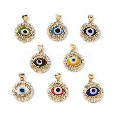 Lampwork Evil Eye Pendants with Clear Cubic Zirconia ZIRC-L102-11G-1