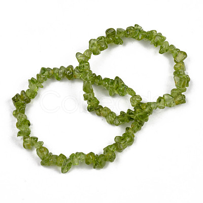 Unisex Chip Natural Peridot Beaded Stretch Bracelets BJEW-S143-51-1