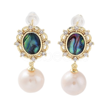 Pearl Dangle Stud Earrings EJEW-P256-08G-1