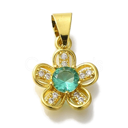 Flower Rack Plating Brass Micro Pave Cubic Zirconia Pendant KK-H485-01G-04-1