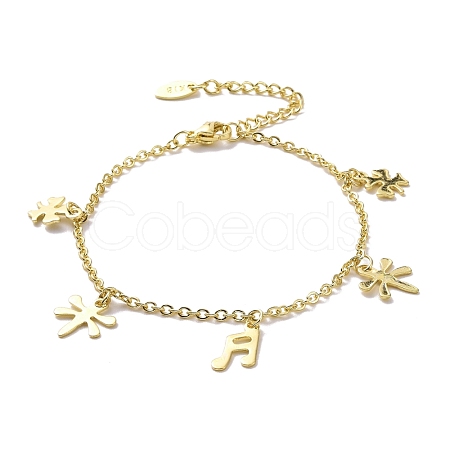 201 Stainless Steel Dragonfly & Clover & Music Note Charms Bracelet with 304 Stainless Steel Chains for Women BJEW-C019-25G-1