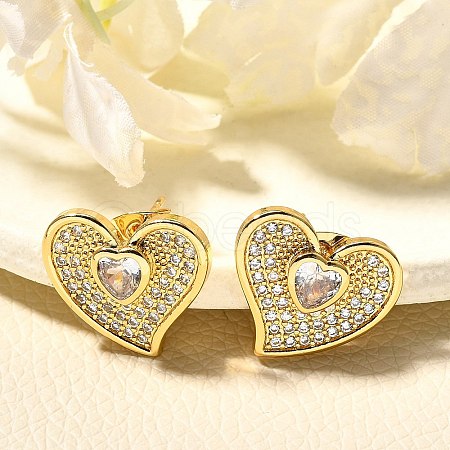 Rack Plating Brass Micro Pave Clear Cubic Zirconia Stud Earrings for Women EJEW-C125-04G-1