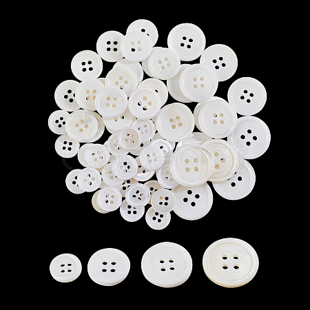  44Pcs 4 Style Natural Freshwater Shell Buttons BUTT-NB0001-68-1
