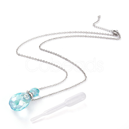 Electroplated Natural Quartz Crystal Openable Perfume Bottle Pendant Necklaces NJEW-H216-02C-P-1