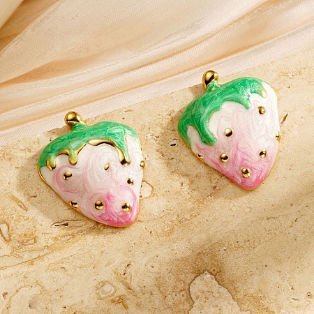 Strawberry Enamel Stud Earrings EJEW-Z065-14G-1