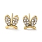 304 Stainless Steel with Rhinestone Stud Earrings, Rabbit Ear, Real 18K Gold Plated, 7.2x6.8mm