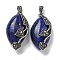 Dyed Natural Lapis Lazuli Horse Eye Pendants, Rack Plating Alloy Rhinestone Heart Leaf Charms, Antique Silver, Cadmium Free & Lead Free, 31x16x11.5mm, Hole: 5x3mm