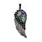 Natural Ruby in Zoisite Big Pendants, Wing Charms with Alloy Findings, Antique Silver, 56.5~57x22.5~23x7~8mm, Hole: 4x8.5mm