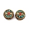 Handmade Indonesia Beads, with Brass and Resin, Flat Round, Cyan, 20x10mm, Hole: 1.8mm